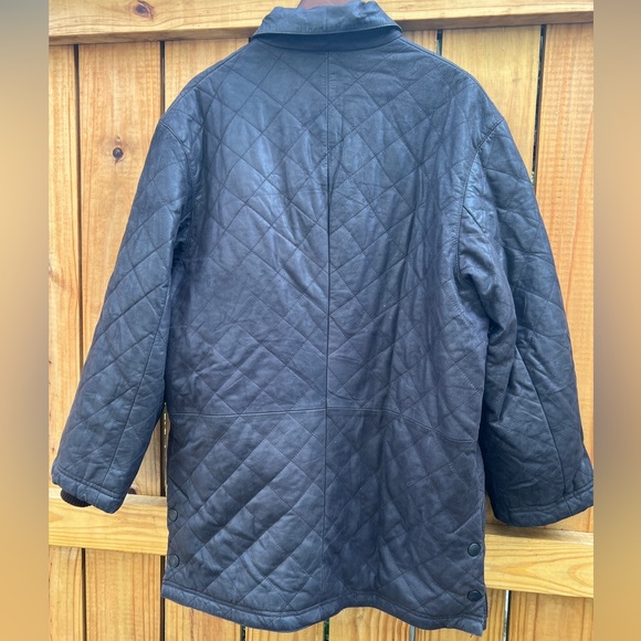 Barbour Quilted Leather Coat Jacket Brown Bushman Classic XL - Picture 3 of 13